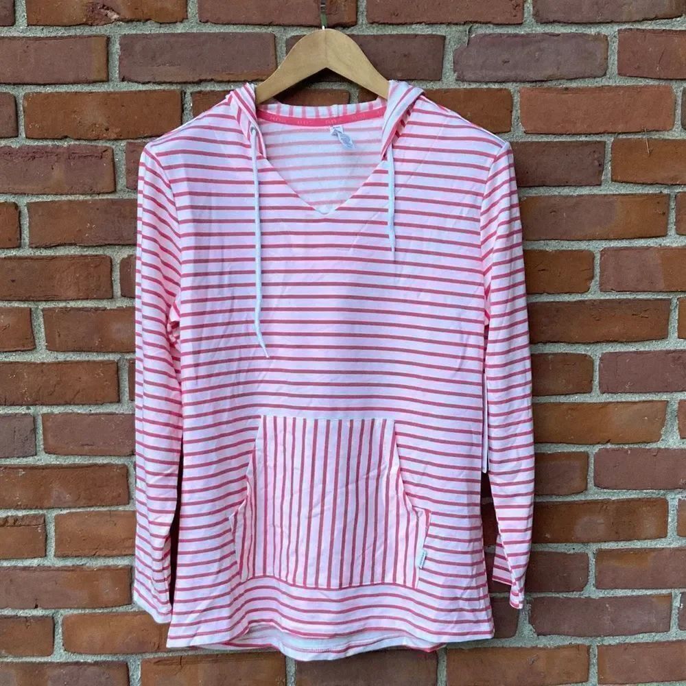 RBX Active Pink and White Striped Long Sleeve Pullover Hoodie